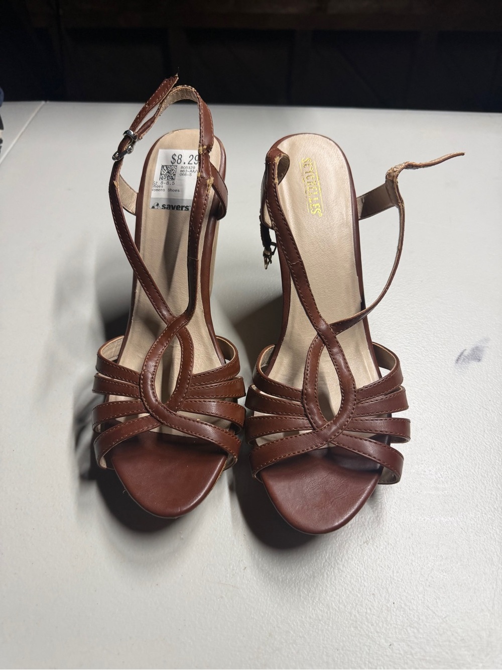 Seychelles Tan Brown Leather Wedge Sandals